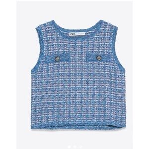 Zara Blue Metallic Thread Knit Top